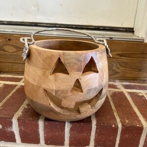 Martha Stewart Wooden Pumpkin Lantern with Metal Handle
